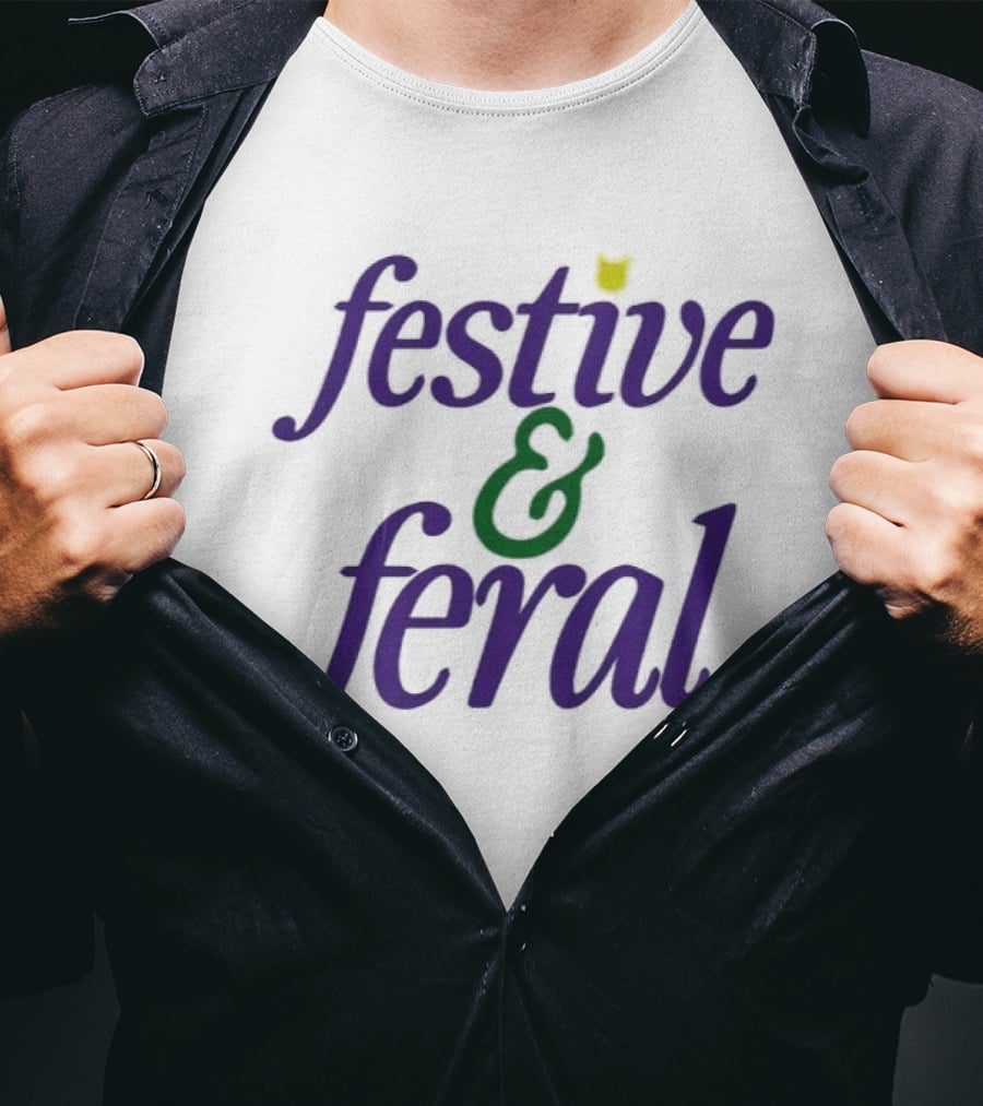 Festive And Feral Cat Lover Holiday Humor T-Shirt