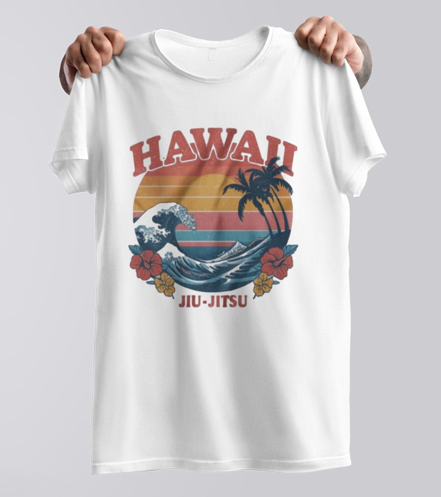 Hawaii Jiu Jitsu Vintage Surf And Palm Trees T-Shirt
