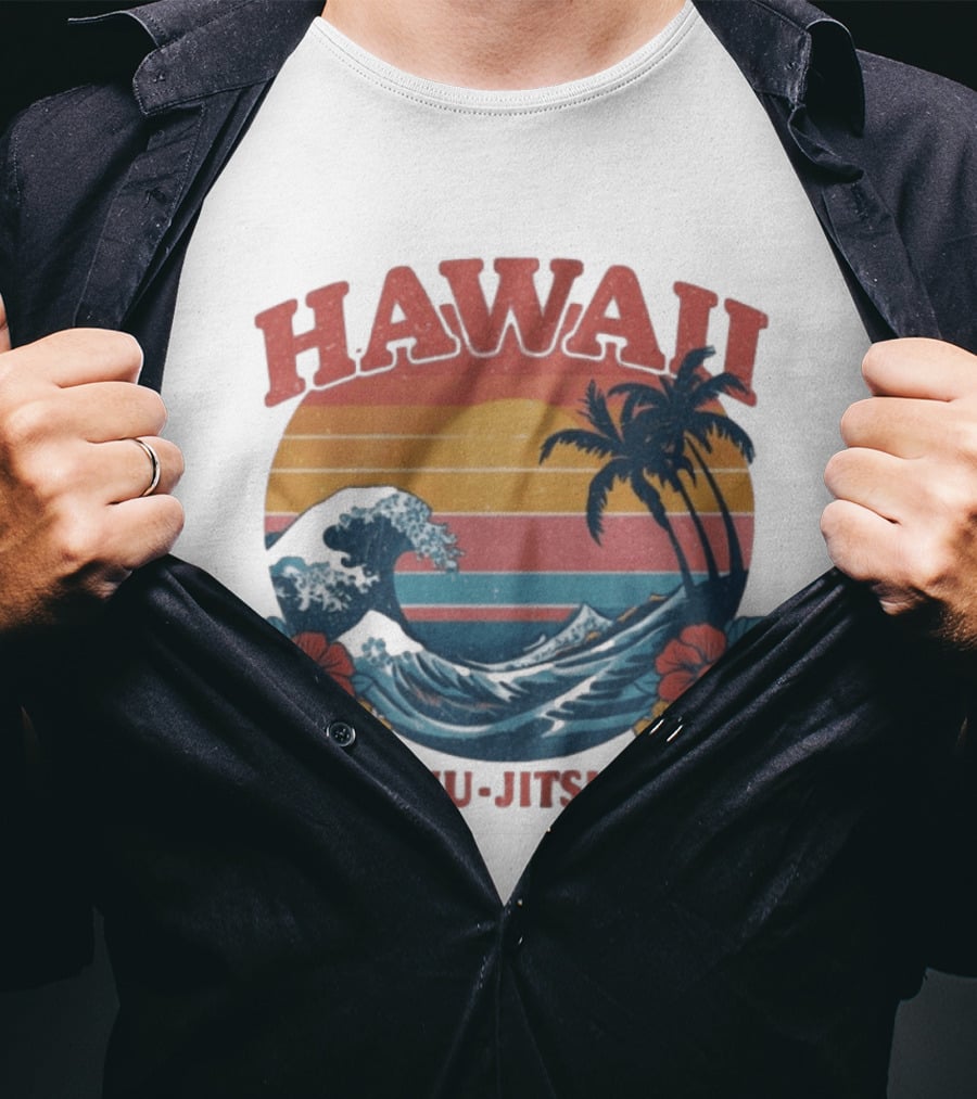 Hawaii Jiu Jitsu Vintage Surf And Palm Trees T-Shirt