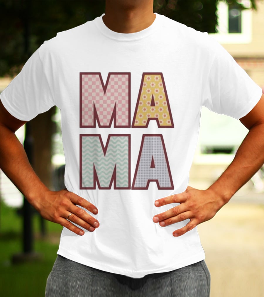 Mama Checkered Floral Wavy Patterns Mother's Day T-Shirt