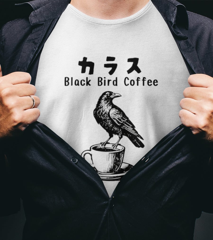 Black Bird Coffee Raven Blackbird Coffee Break Meme T-Shirt