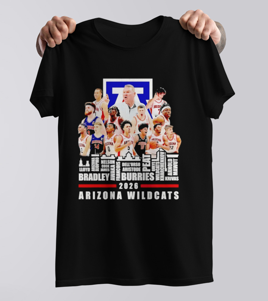 Arizona Wildcats Men's Basketball Coach And Players Final Four 2026 City Skyline Bradley Druries T-Shirt