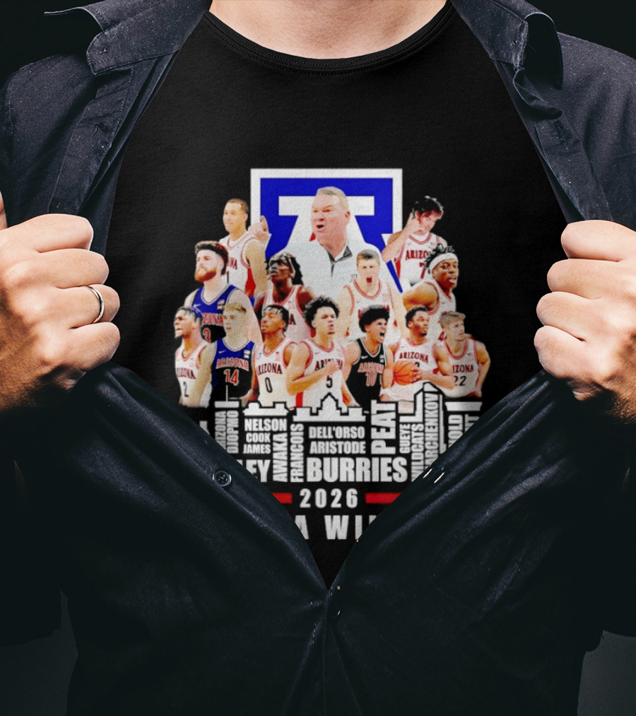 Arizona Wildcats Men's Basketball Coach And Players Final Four 2026 City Skyline Bradley Druries T-Shirt