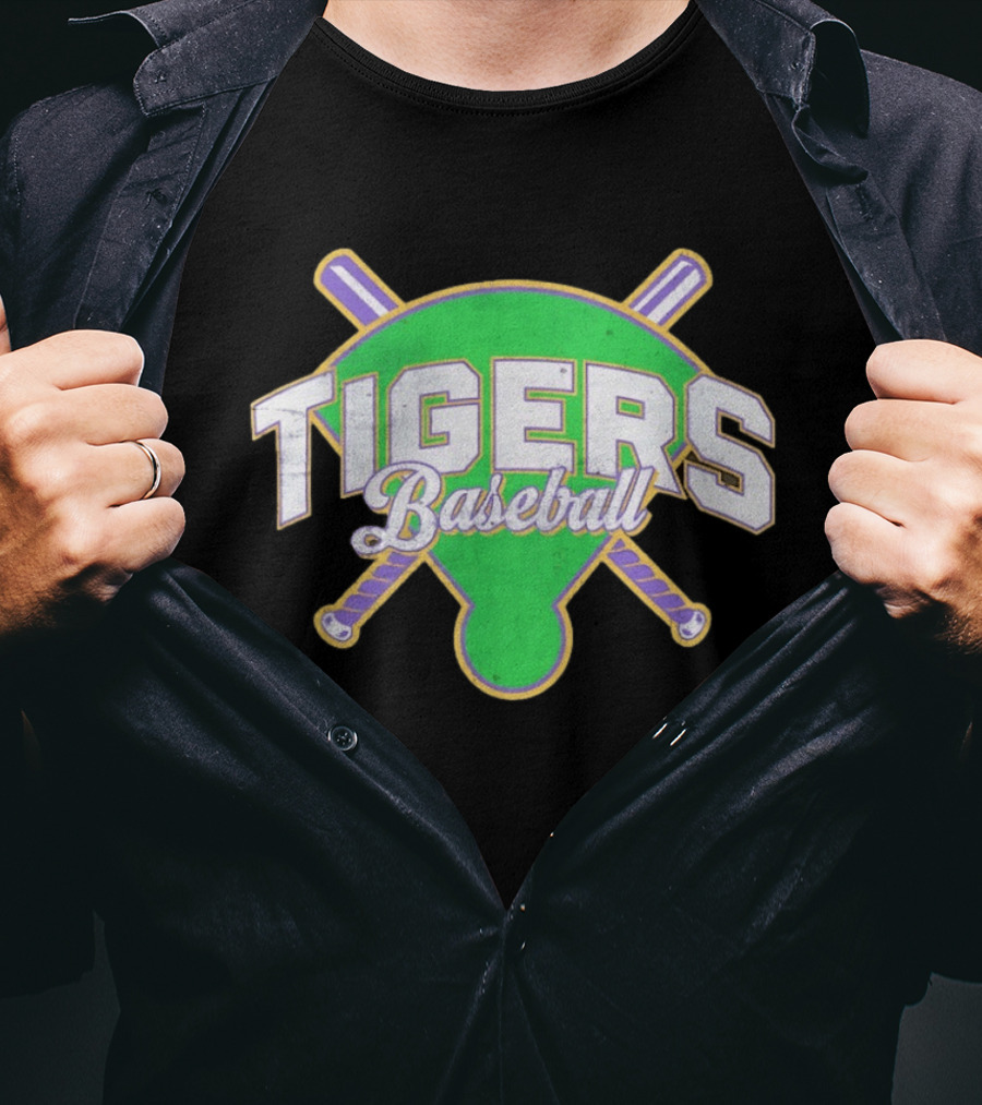 Tigers Baseball LSU Field Crossed Bats T-Shirt