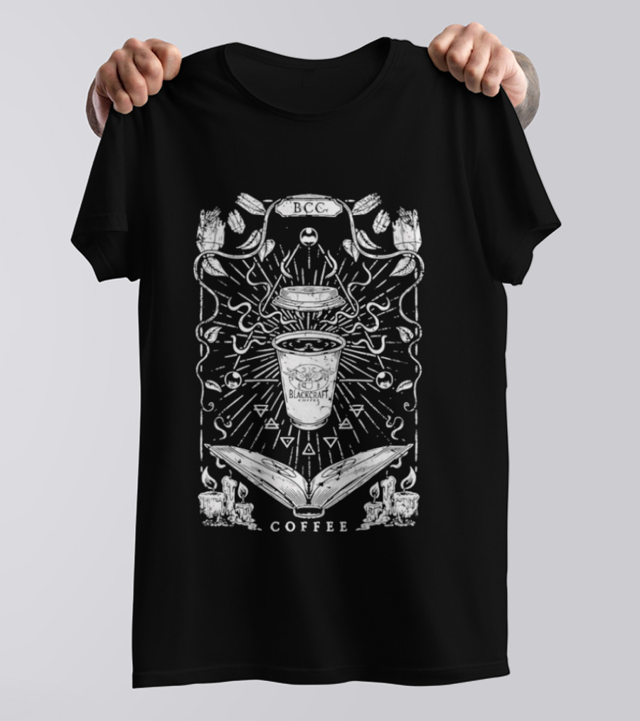 Blackcraft Coffee Tarot Mystical Cup And Moth Symbolism T-Shirt