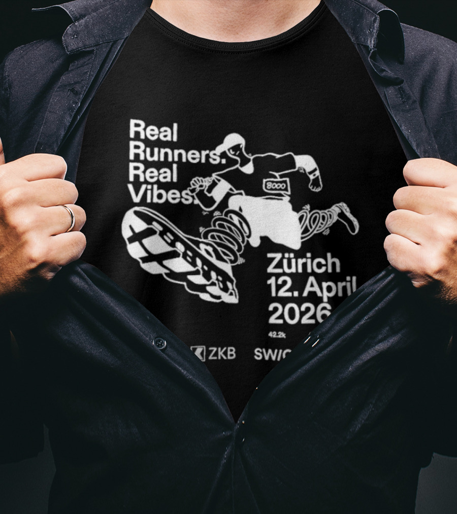 Real Runners Real Vibes Zürich 2026 12 April ZKB SWICA ASICS Stadium Schweiz T-Shirt