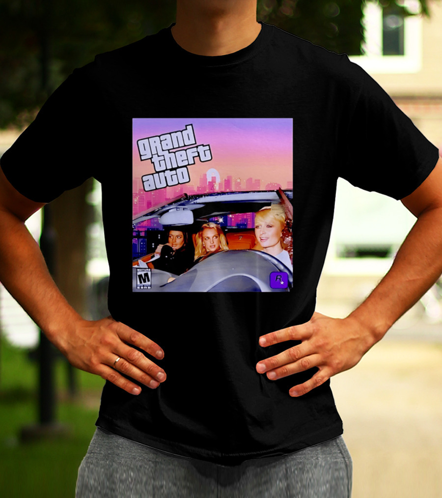 Grand Theft Auto Cover Paris And Britney Driving T-Shirt