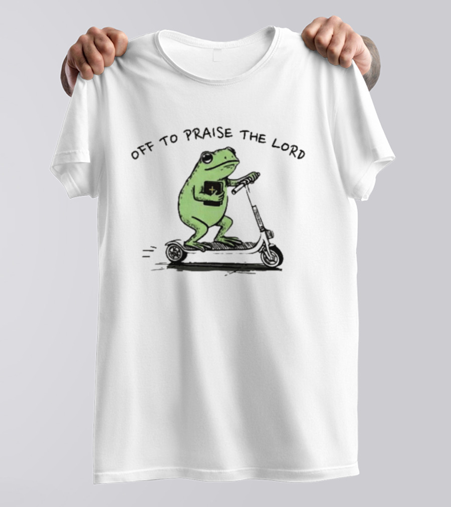 Off To Praise The Lord Frog Bible Study Scooter T-Shirt