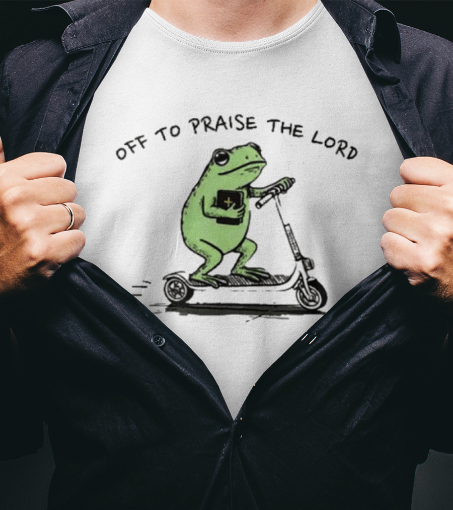 Off To Praise The Lord Frog Bible Study Scooter T-Shirt