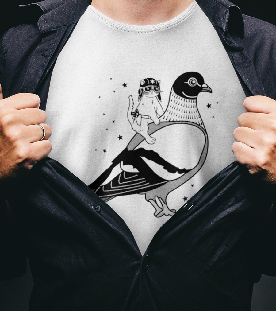 Gary Riding Pigeon With Stars And Cute Animal Rider T-Shirt