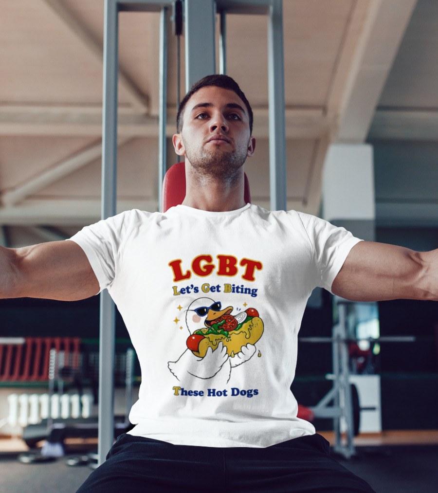 LGBT Goose Let's Get Biting These Hot Dogs Fun Pride Humor T-Shirt