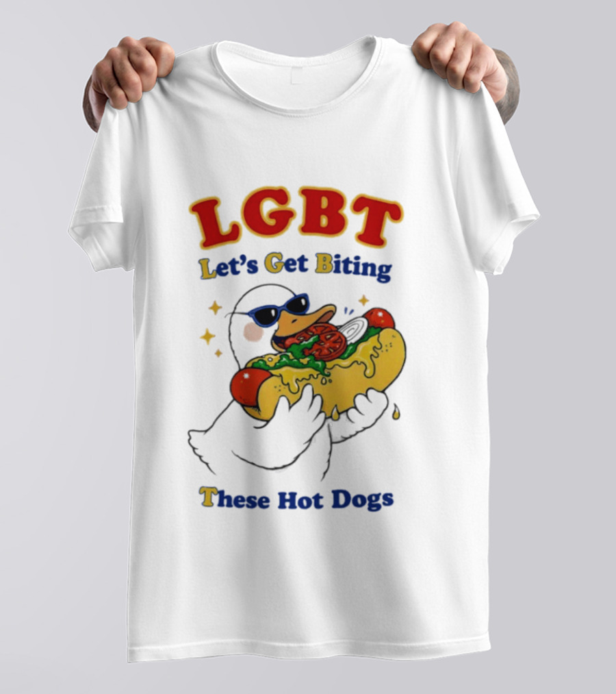 LGBT Goose Let's Get Biting These Hot Dogs Fun Pride Humor T-Shirt