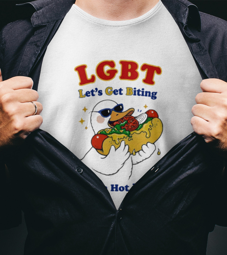 LGBT Goose Let's Get Biting These Hot Dogs Fun Pride Humor T-Shirt