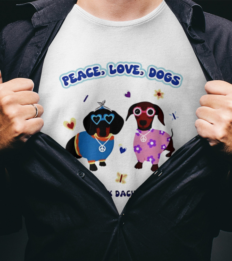 Peace Love Dogs Starbox Dachshunds Heart Glasses Flower Outfits T-Shirt