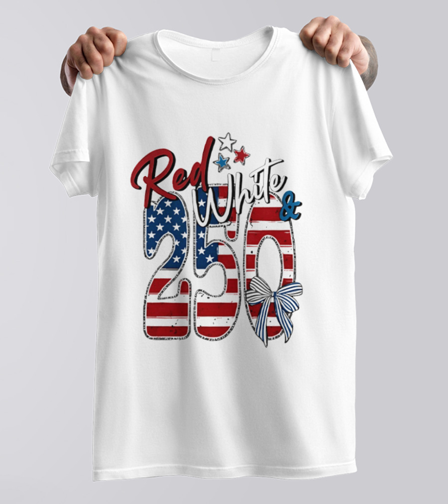 Red White And Blue 250 USA Stars And Stripes Bow T-Shirt
