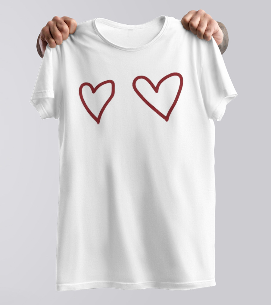 Sabrina Carpenter Double Heart Outlined Red Sketch T-Shirt