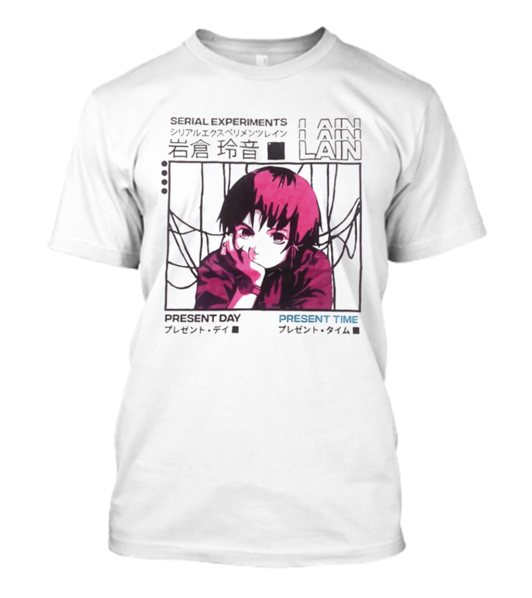 Serial Experiments Lain Present Day Present Time Japanese Text Retro Aesthetic T-Shirt