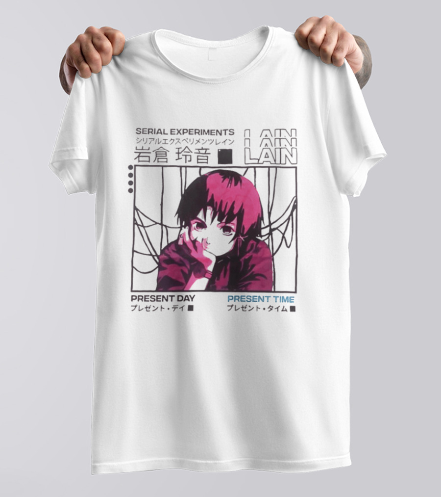 Serial Experiments Lain Present Day Present Time Japanese Text Retro Aesthetic T-Shirt