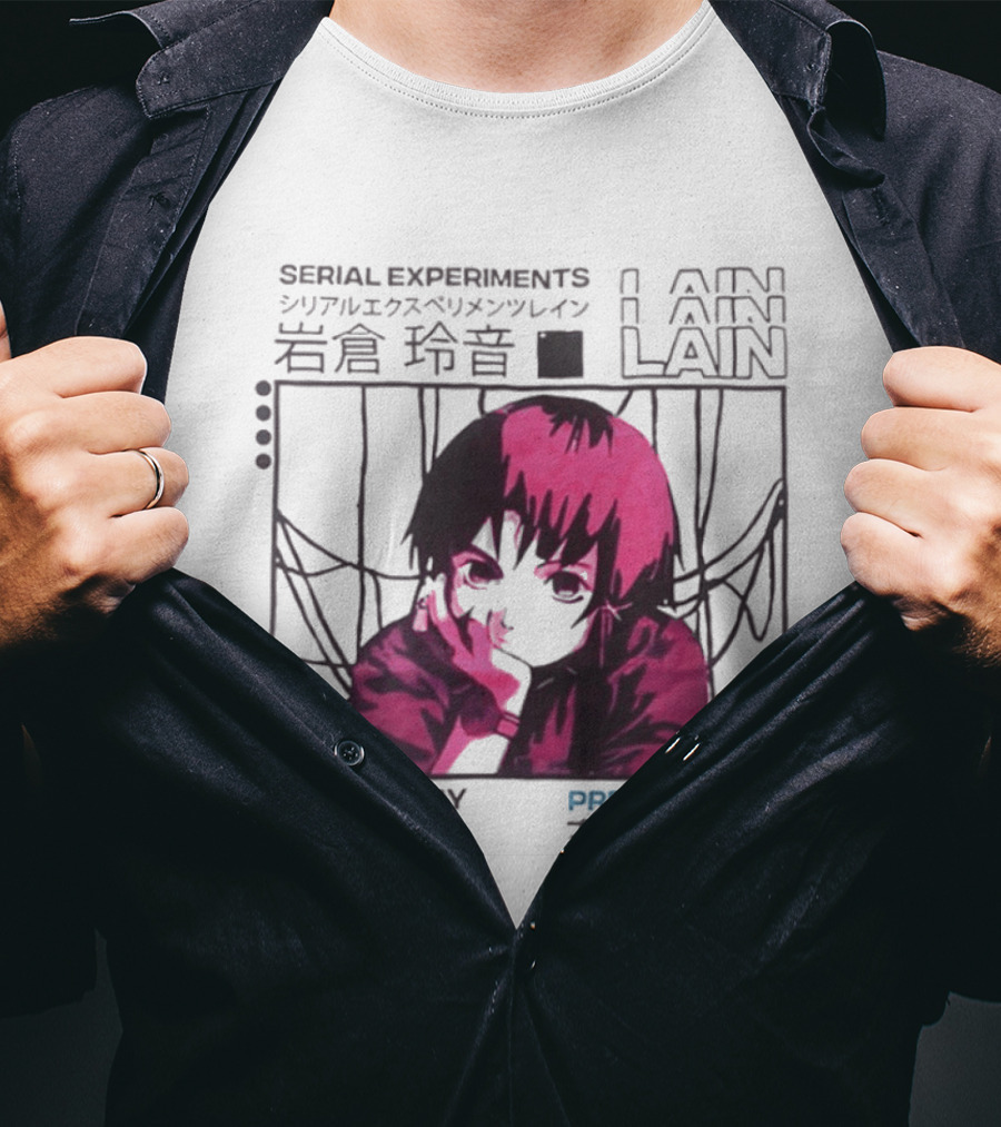 Serial Experiments Lain Present Day Present Time Japanese Text Retro Aesthetic T-Shirt