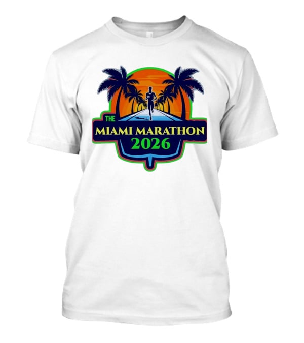 The Miami Marathon 2026 Palm Trees Sunset Runner T-Shirt