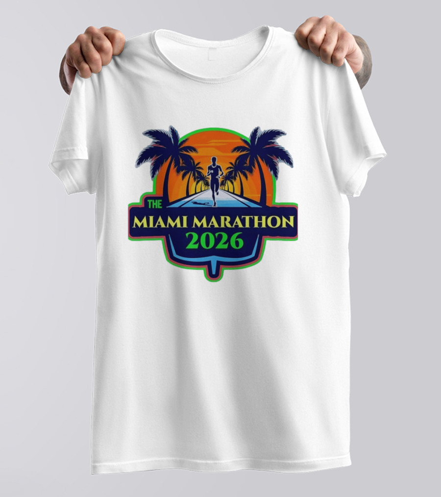 The Miami Marathon 2026 Palm Trees Sunset Runner T-Shirt
