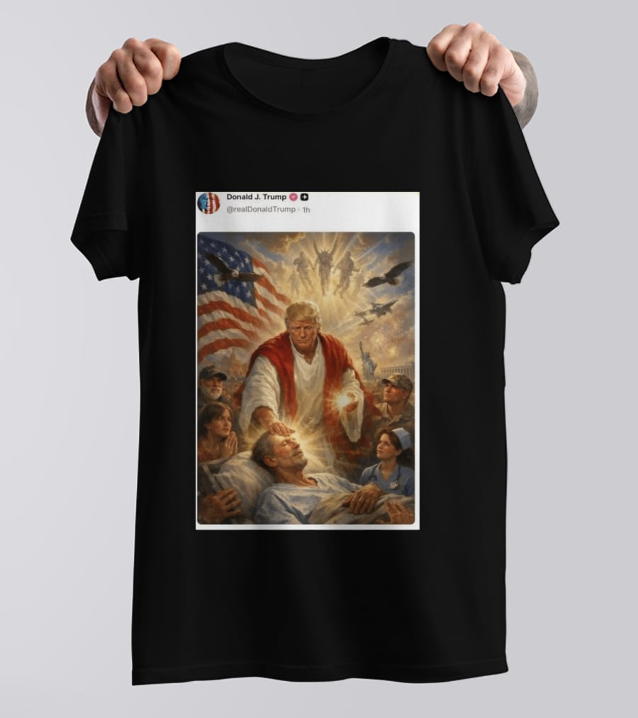 Pope Leo XIV President Trump Jesus Christ 2026 American Flag Healing T-Shirt
