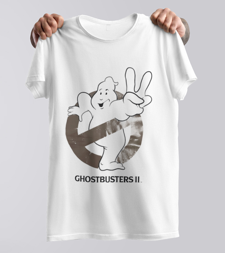 Ghostbusters II Classic Movie Logo With Peace Sign Ghost T-Shirt