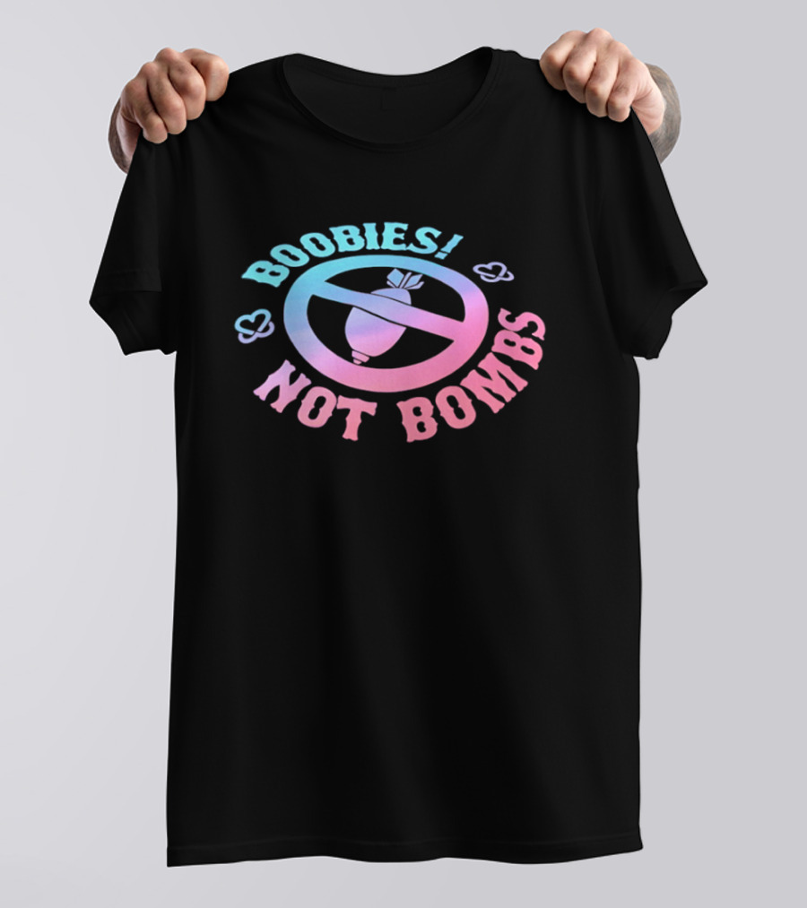 Boobies Not Bombs Peace Symbol Pastel Colors Clouds T-Shirt