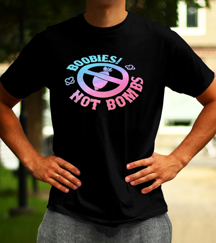 Boobies Not Bombs Peace Symbol Pastel Colors Clouds T-Shirt