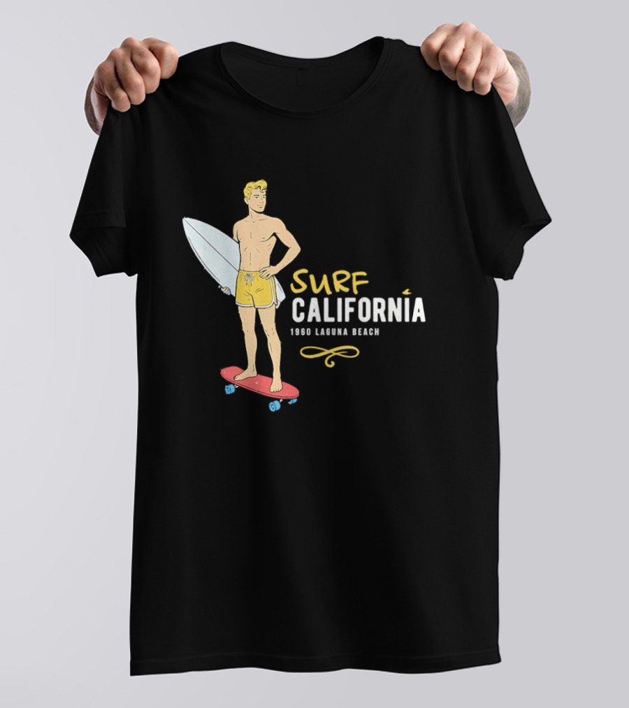 Surf California Laguna Beach Surfer Skateboard Vintage Vibes T-Shirt