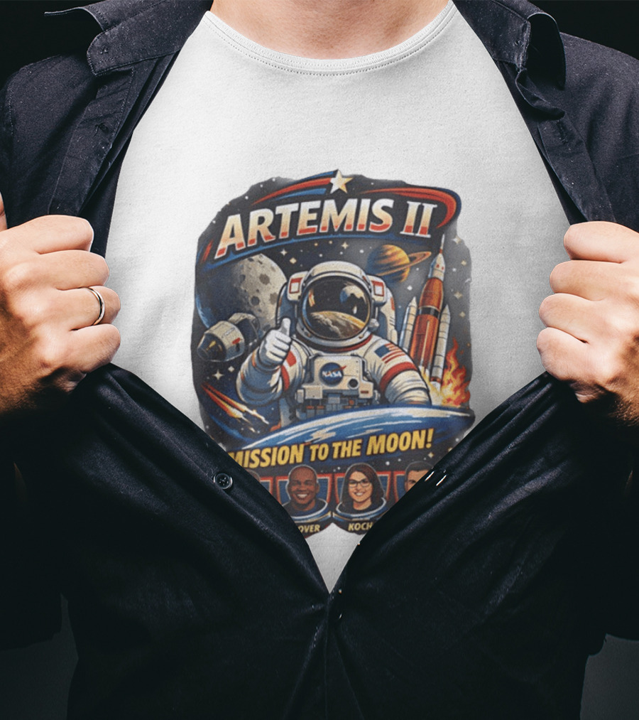 Artemis II NASA Astronauts Wiseman Glover Koch Hansen Lunar Mission T-Shirt