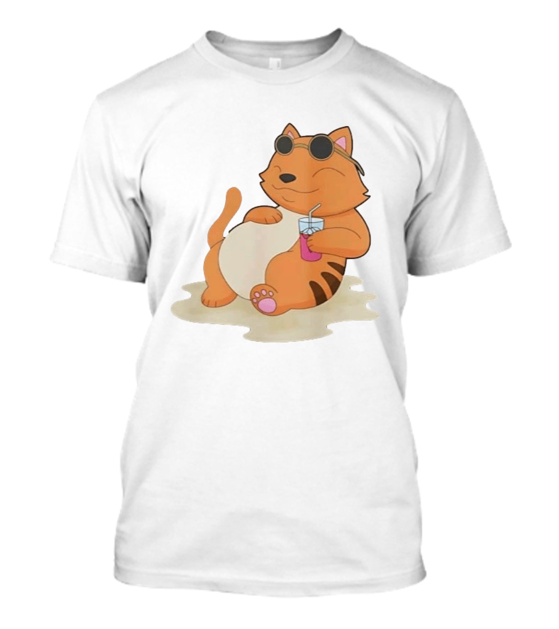 Cat Relaxing With Sunglasses And Drink On Beach Summer Vibes T-Shirt