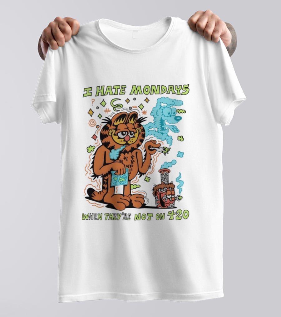 I Hate Mondays Orange Cat When They're Not On 420 Smoking Cartoon T-Shirt