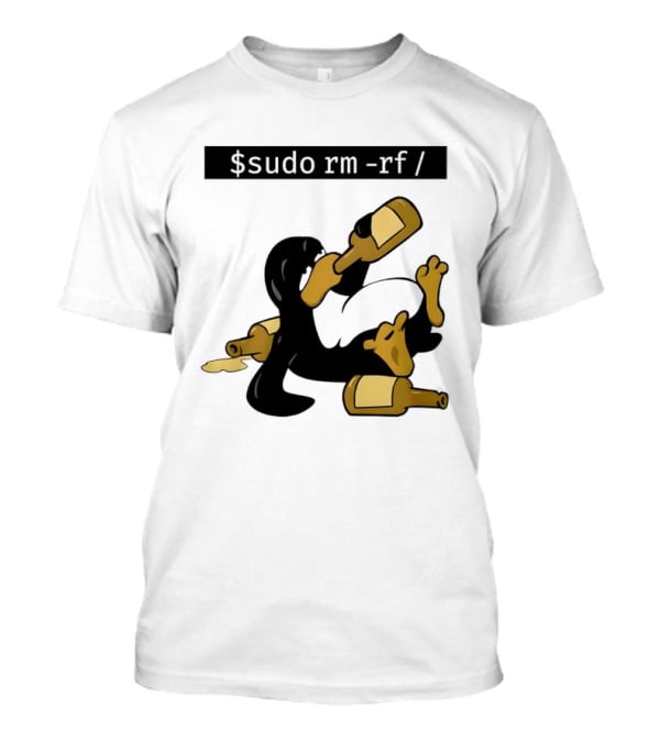 Penguin Linux Tux Drunk Sudo Rm Rf Command Bottles T-Shirt