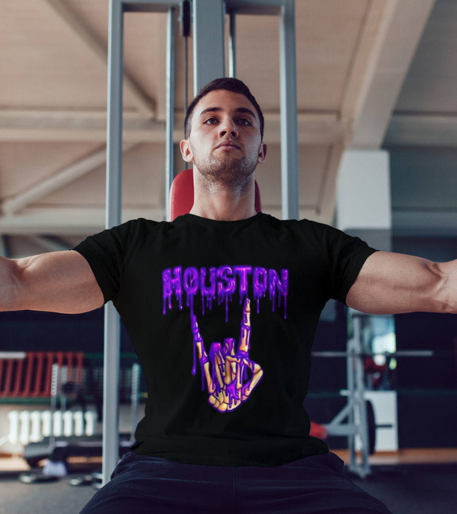 Houston Drip Skeleton Hand Gesture 2026 Purple T-Shirt