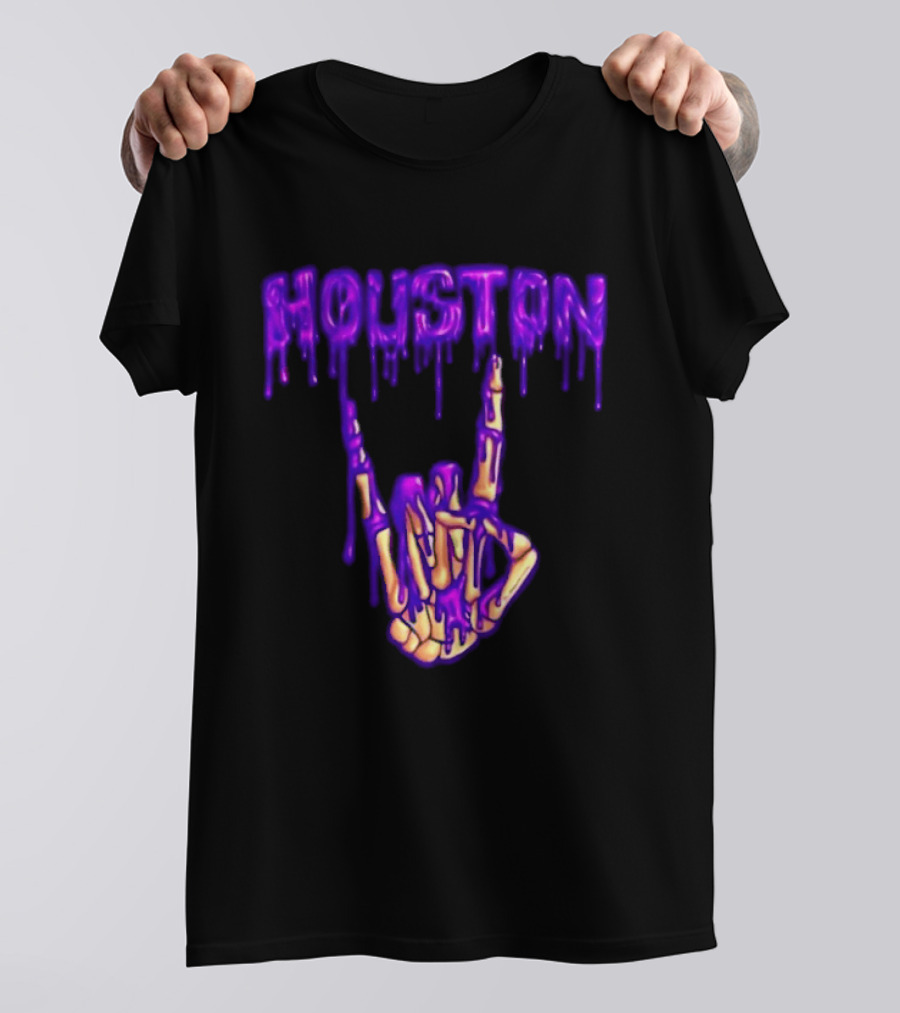 Houston Drip Skeleton Hand Gesture 2026 Purple T-Shirt