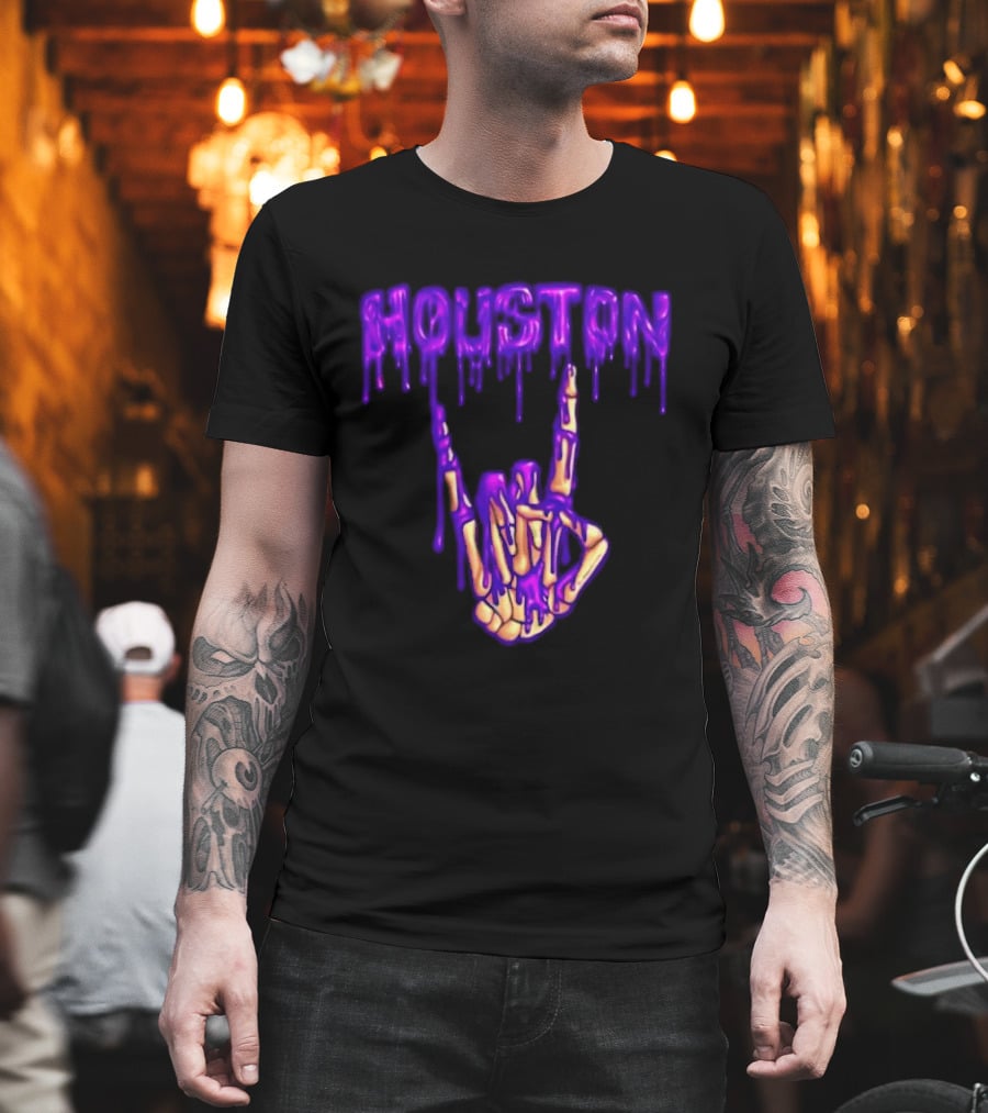 Houston Drip Skeleton Hand Gesture 2026 Purple T-Shirt