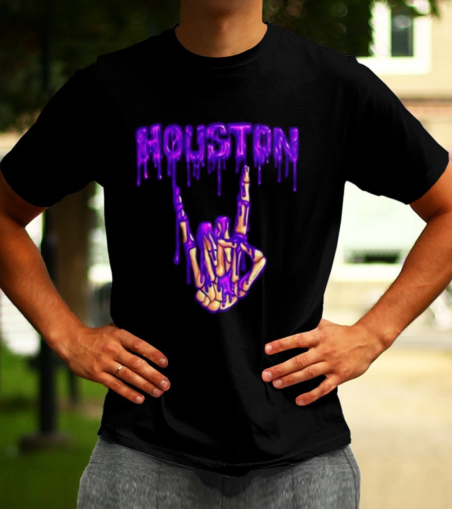 Houston Drip Skeleton Hand Gesture 2026 Purple T-Shirt
