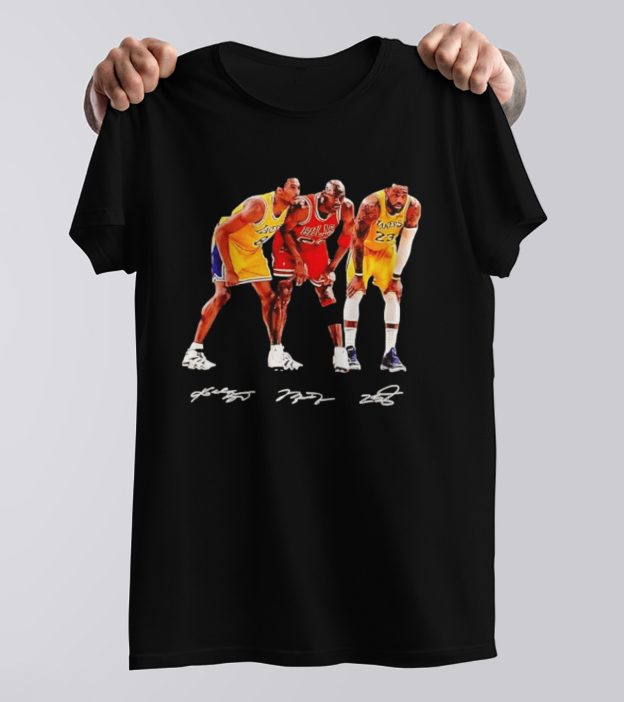 Kobe Bryant Michael Jordan LeBron James Lakers Bulls Signatures Legend Basketball T-Shirt