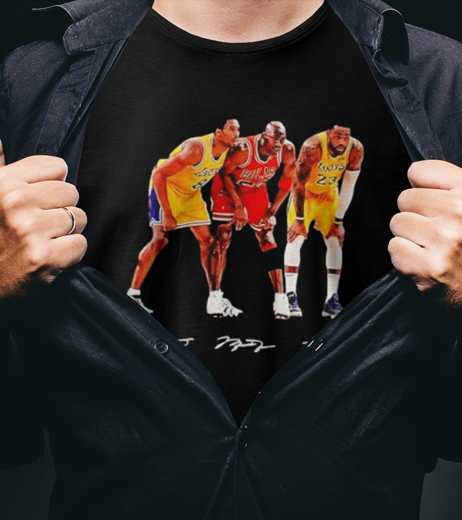 Kobe Bryant Michael Jordan LeBron James Lakers Bulls Signatures Legend Basketball T-Shirt