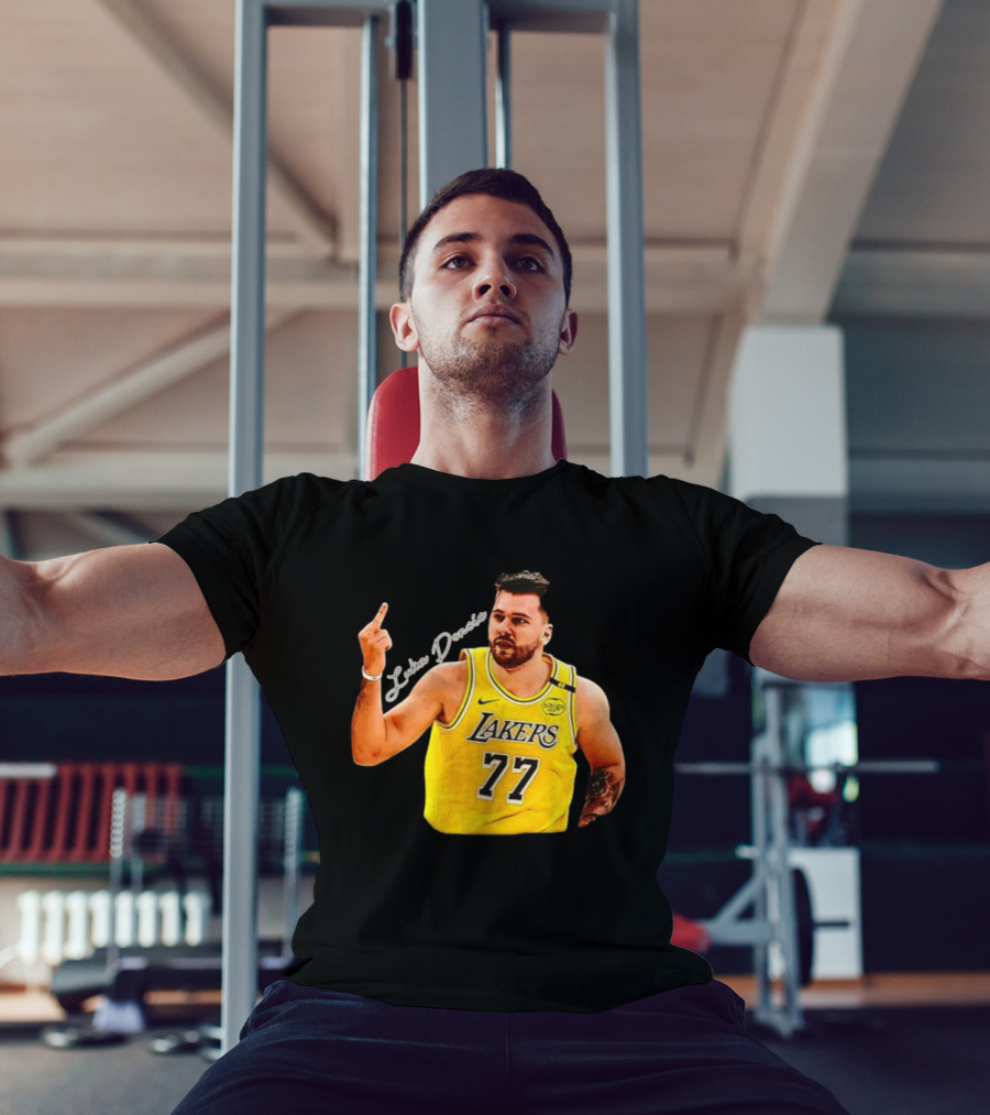 Luka Doncic Lakers 77 Middle Finger Gesture Nike Basketball Jersey T-Shirt