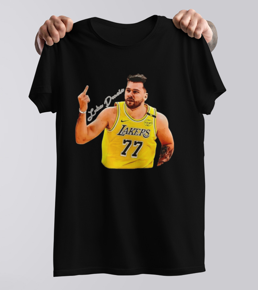 Luka Doncic Lakers 77 Middle Finger Gesture Nike Basketball Jersey T-Shirt