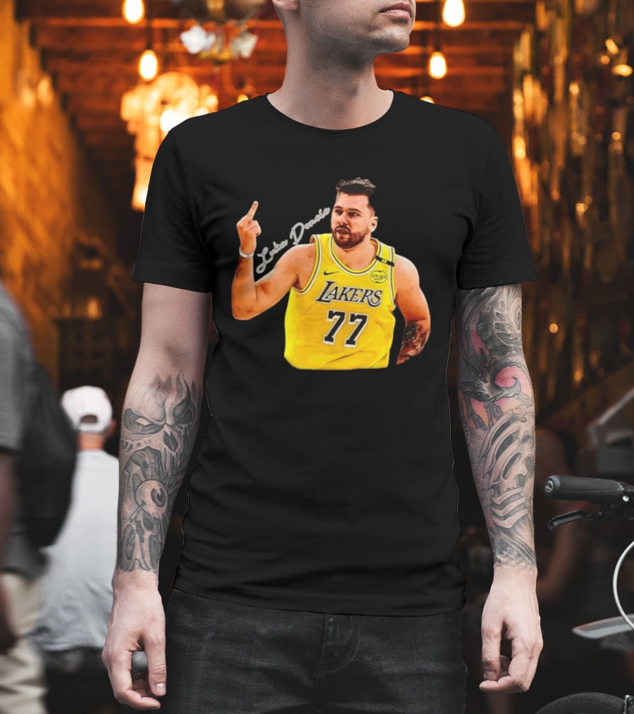 Luka Doncic Lakers 77 Middle Finger Gesture Nike Basketball Jersey T-Shirt