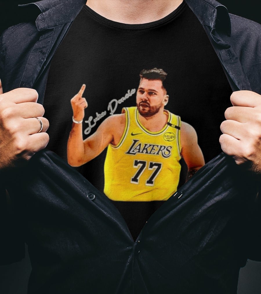 Luka Doncic Lakers 77 Middle Finger Gesture Nike Basketball Jersey T-Shirt