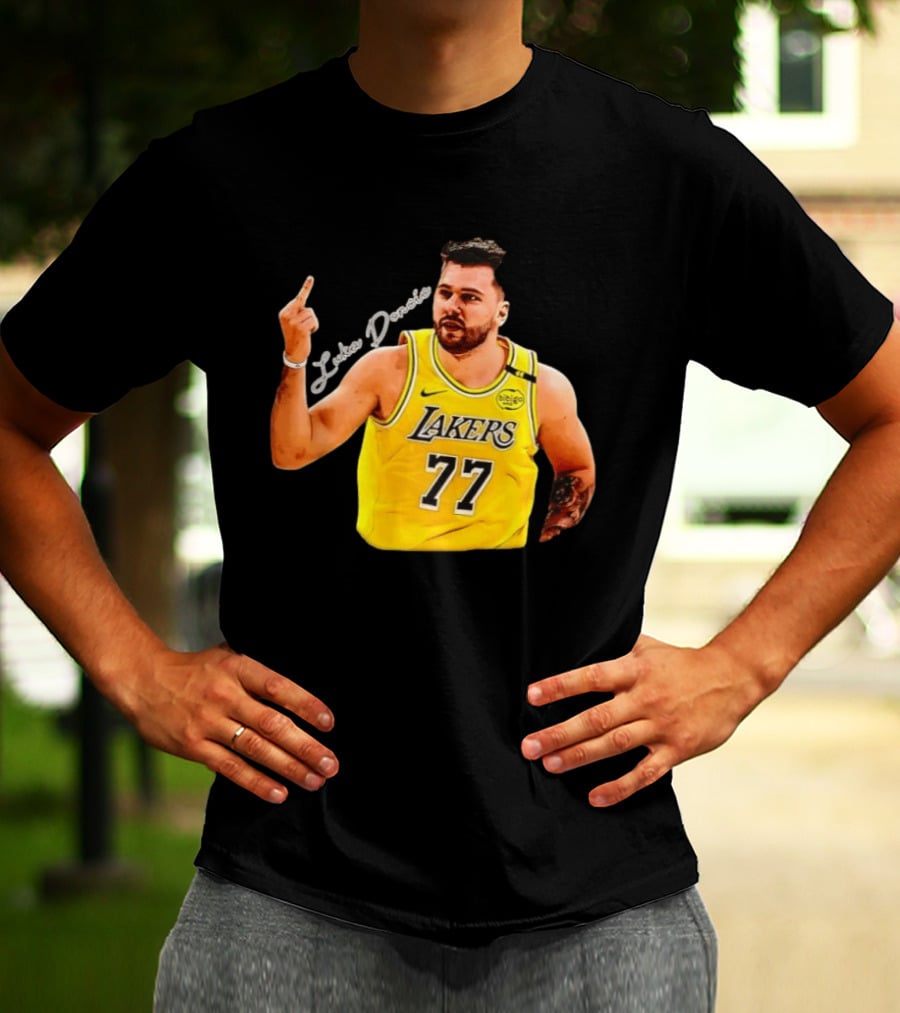 Luka Doncic Lakers 77 Middle Finger Gesture Nike Basketball Jersey T-Shirt