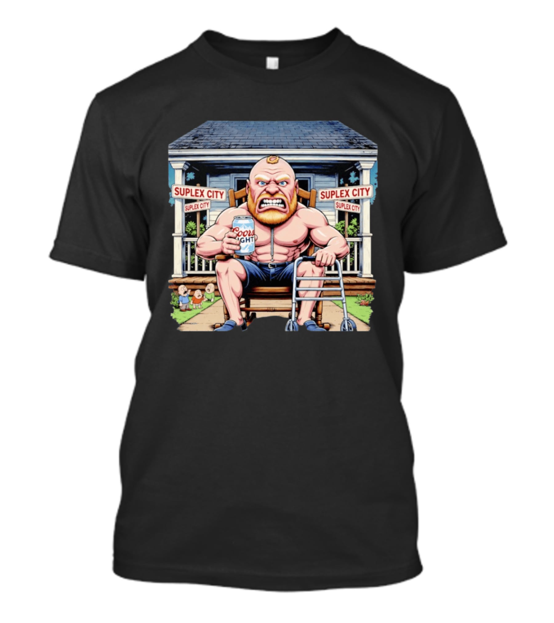 Retirement Suplex City Coors Light Angry Wrestler With Walker On Porch T-Shirt