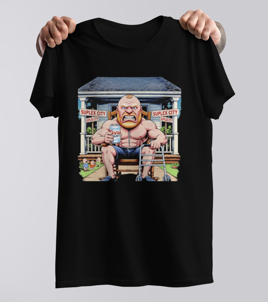 Retirement Suplex City Coors Light Angry Wrestler With Walker On Porch T-Shirt