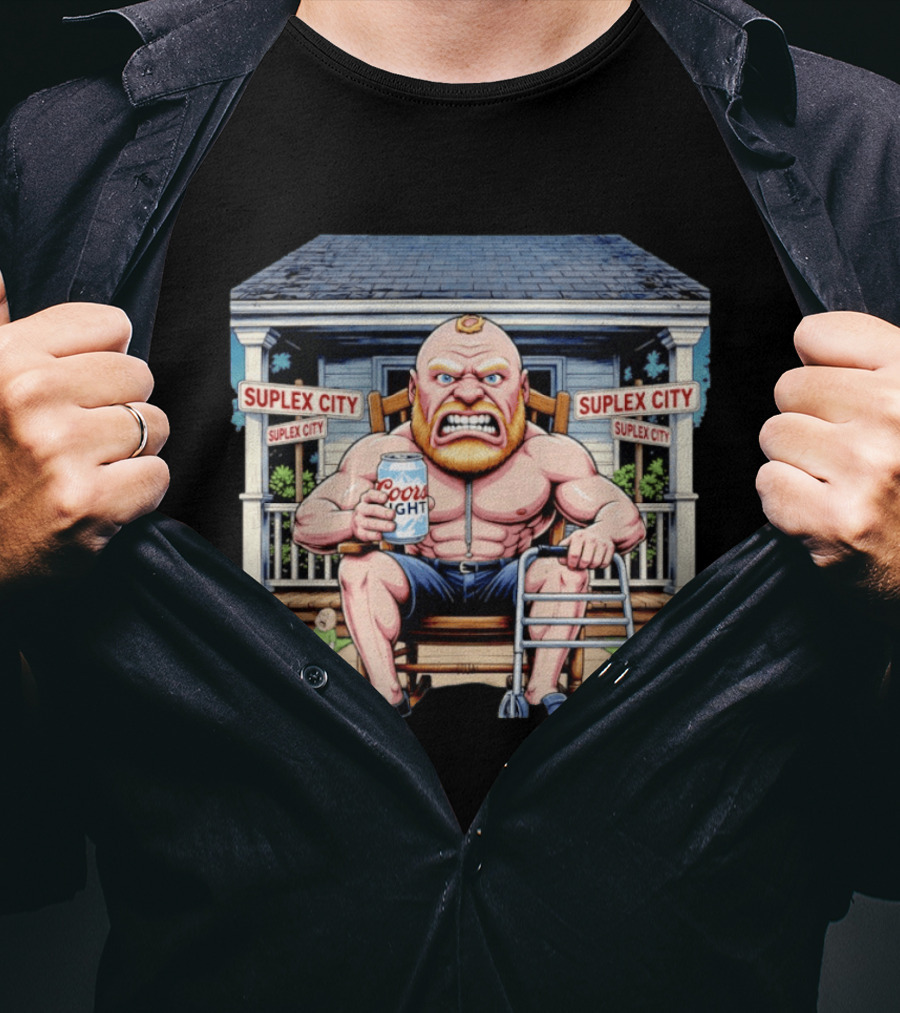 Retirement Suplex City Coors Light Angry Wrestler With Walker On Porch T-Shirt