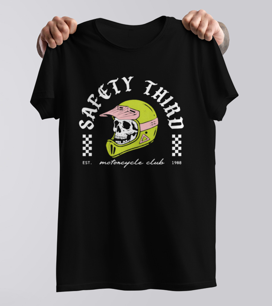 Safety Third Motorcycle Club Skull Helmet Est 1998 T-Shirt