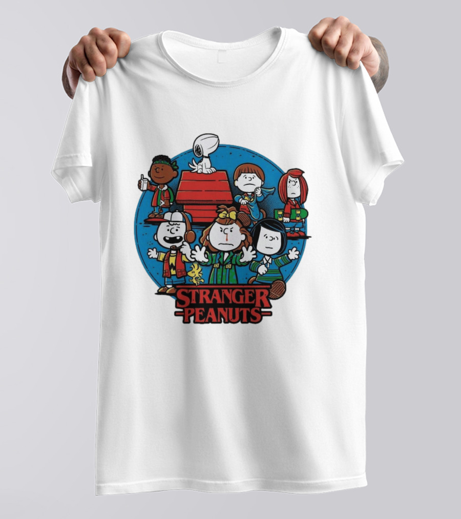 Stranger Peanuts Cartoon Characters Crossover Red Doghouse Blue Circle T-Shirt